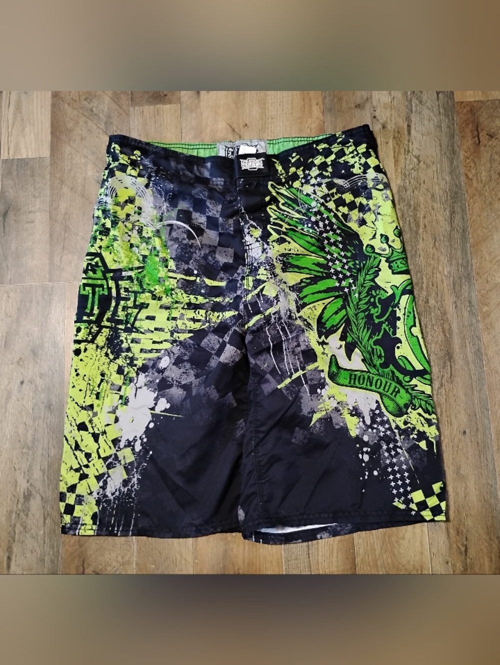 MMA Elite Black & Neon Green Swim Trunks Men's Size: S
